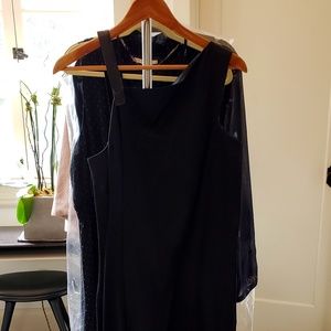 Rozae Nichols elegant black satin & leather dress